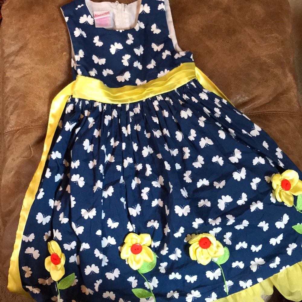 Nanette girl Navy and yellow butterfly dress